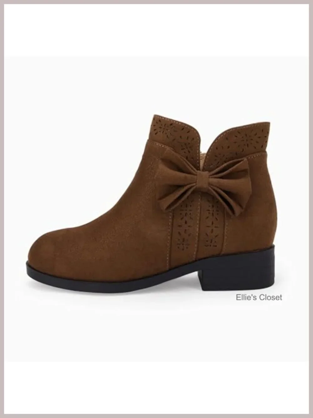 Girls Faux Suede Ankle Boots Bow Knot Side Zipper Low Heel